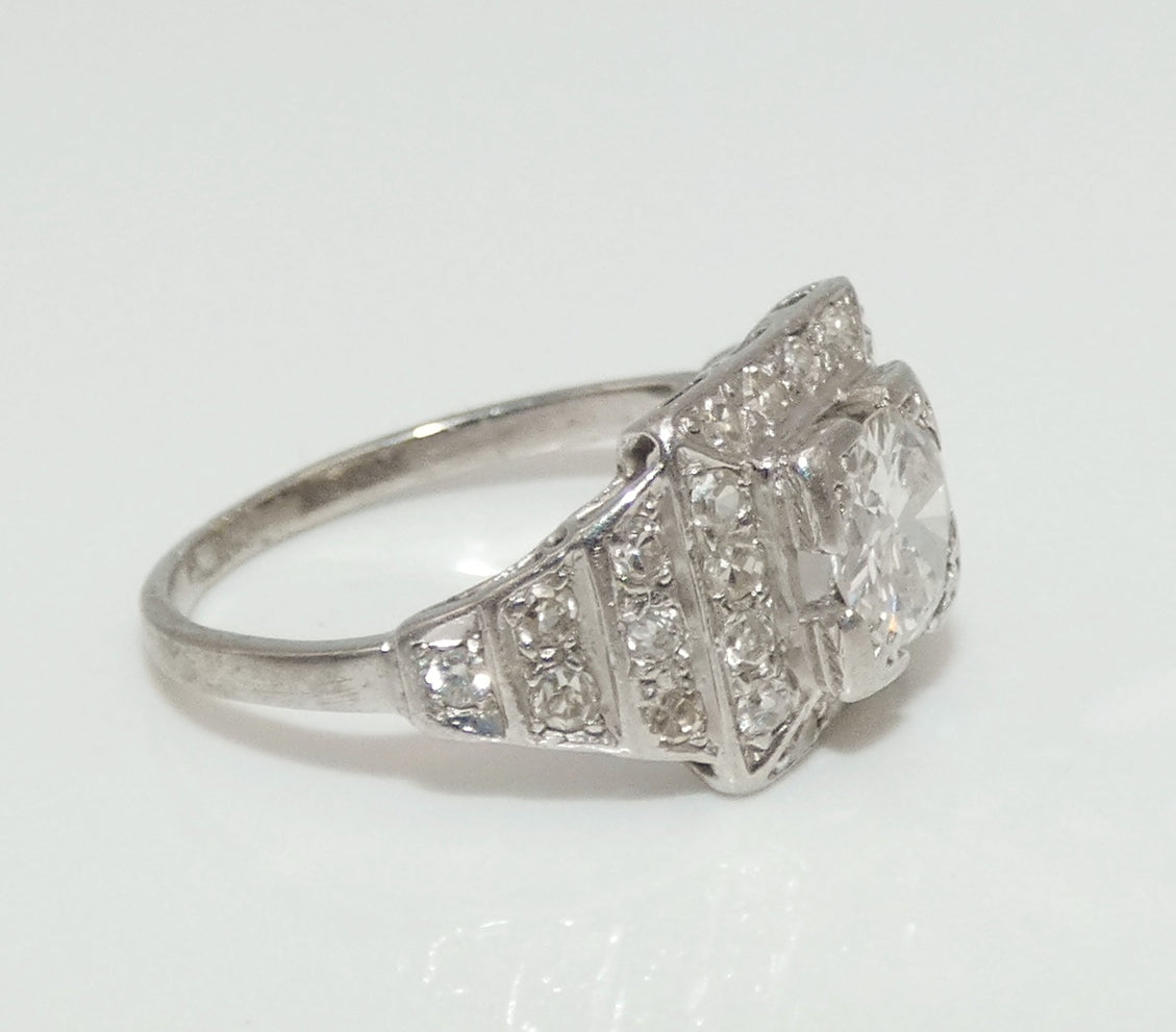 Art Deco 14K White Gold Diamond Ring