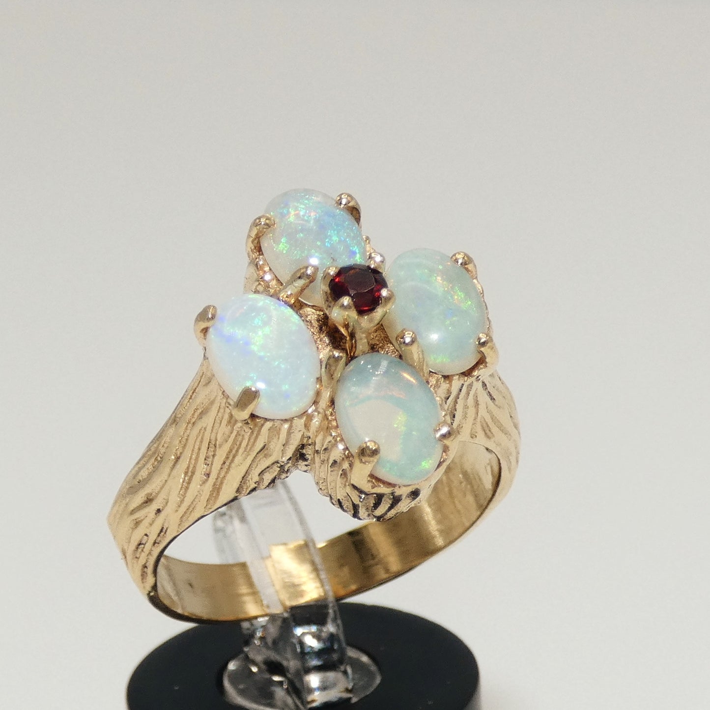 14K Gold Ring with Opals & Garnet