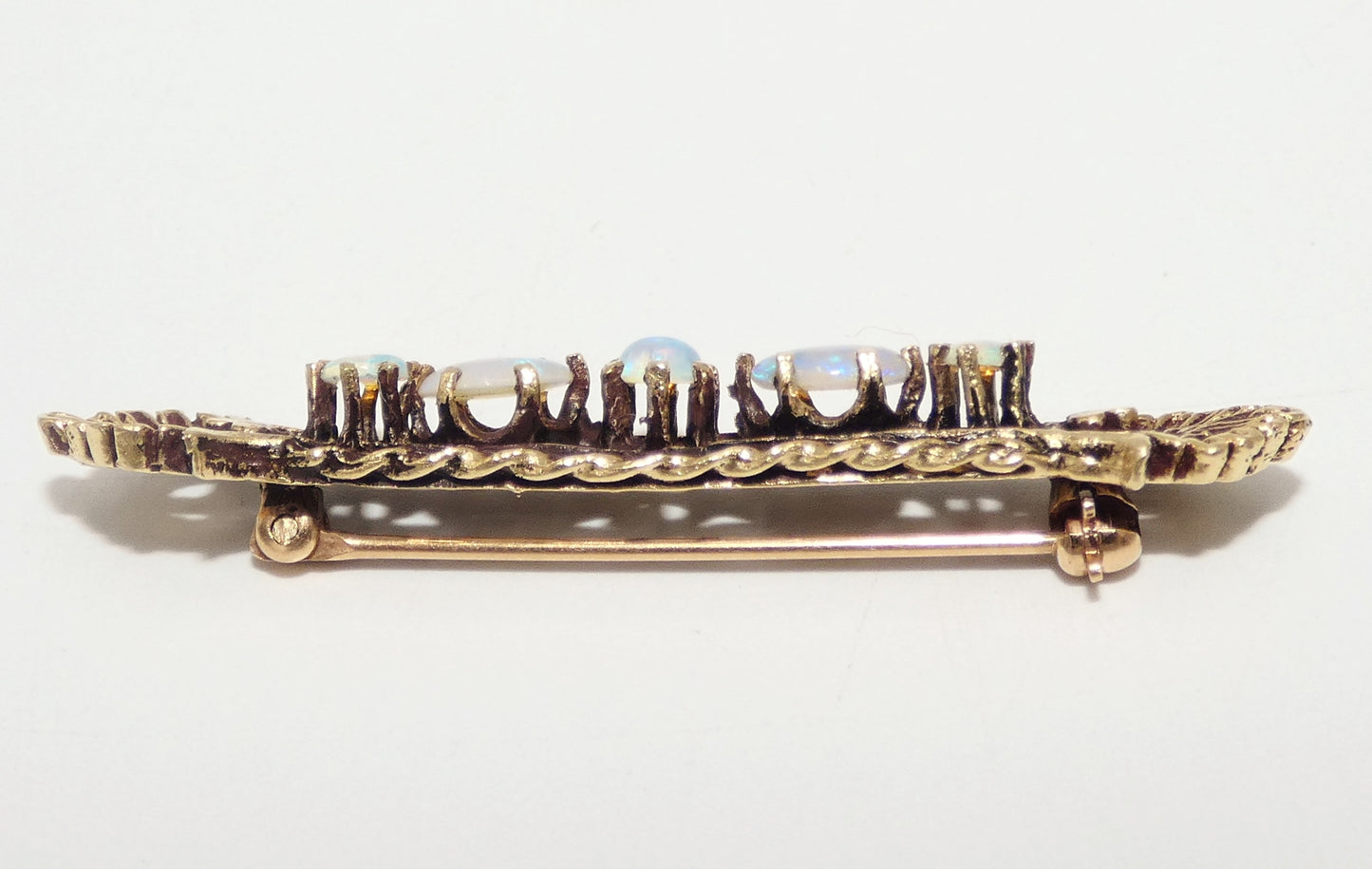 14K Gold Opal Brooch Bar Pin