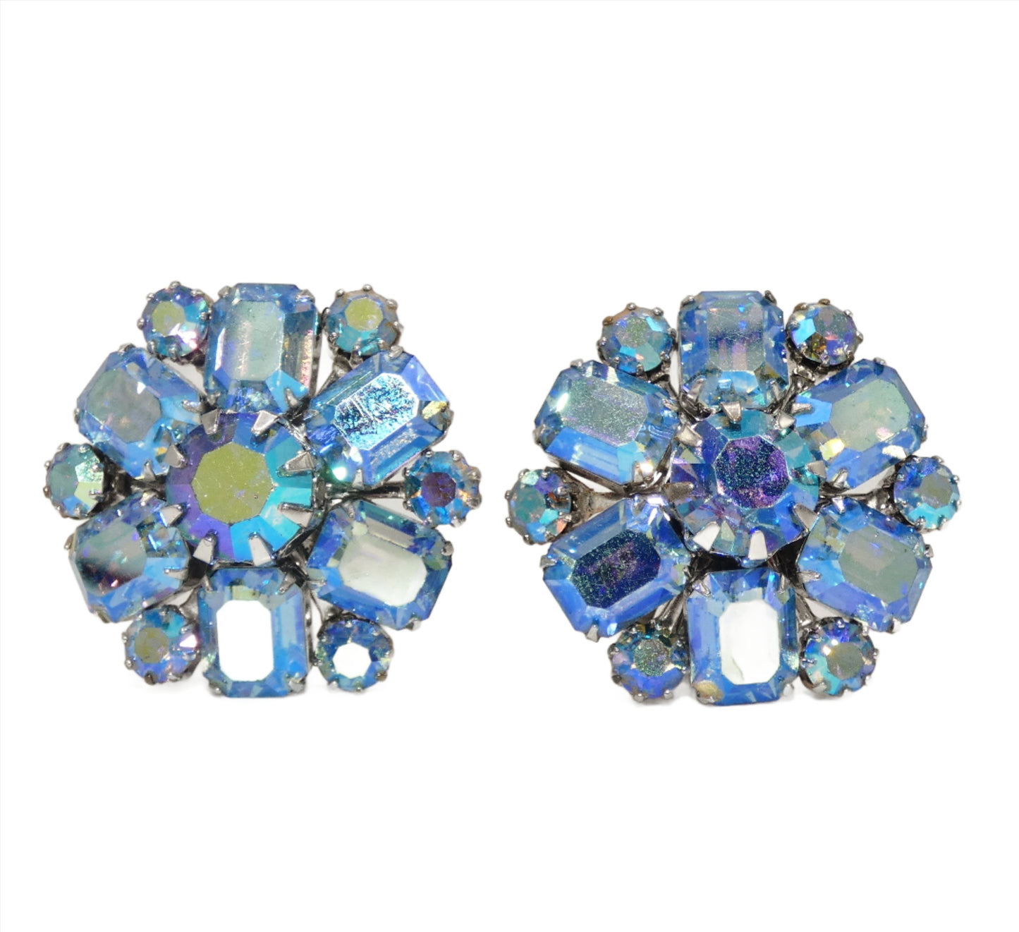 Weiss Glass and Rhinestone Clip On Earrings