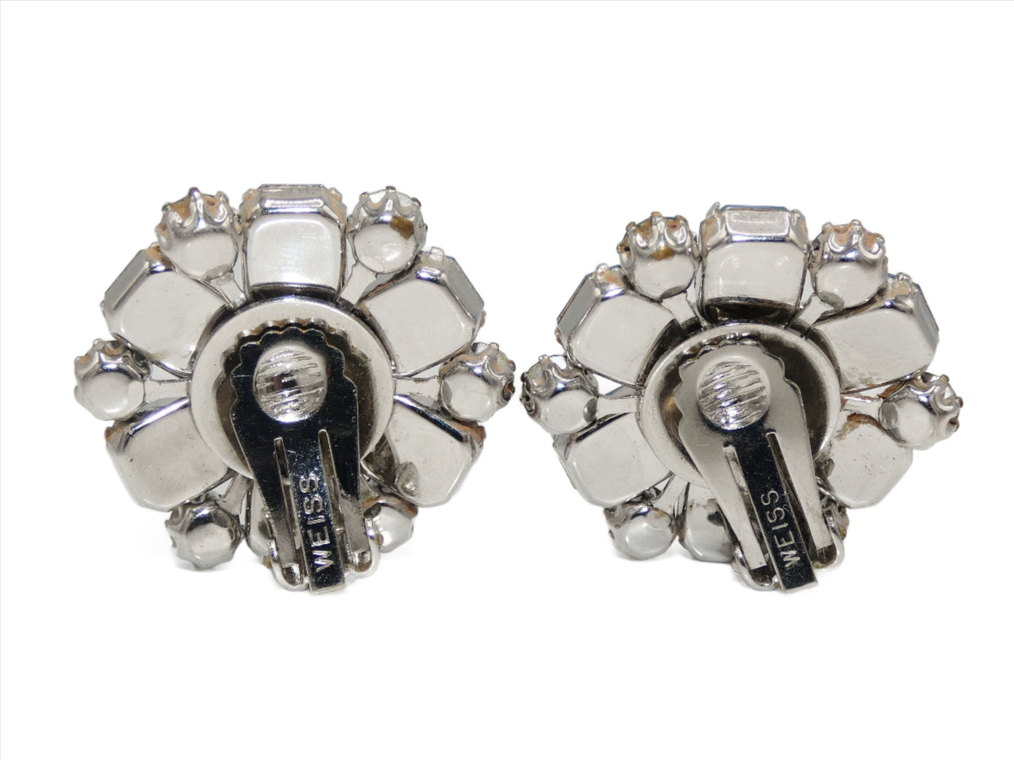 Weiss Glass and Rhinestone Clip On Earrings