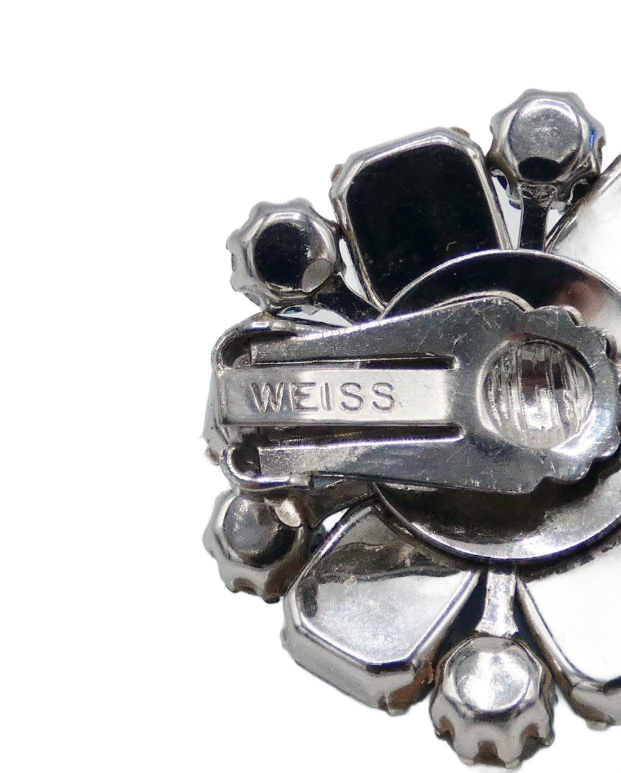 Weiss Glass and Rhinestone Clip On Earrings