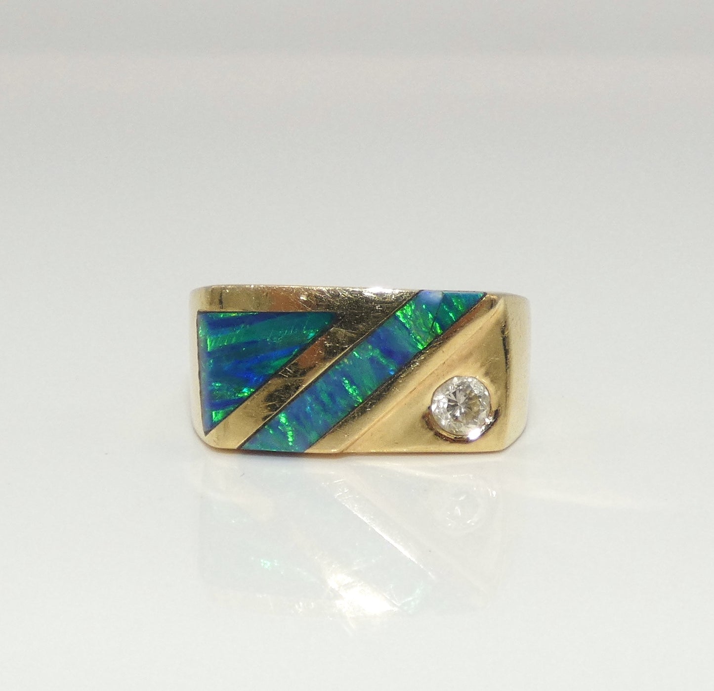 14K Gold Black Opal & Diamond Ring