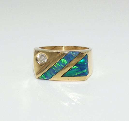 14K Gold Black Opal & Diamond Ring