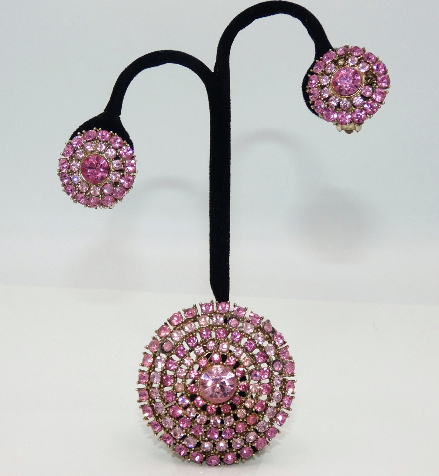 Weiss Vintage Pink Rhinestone Brooch & Earrings Set