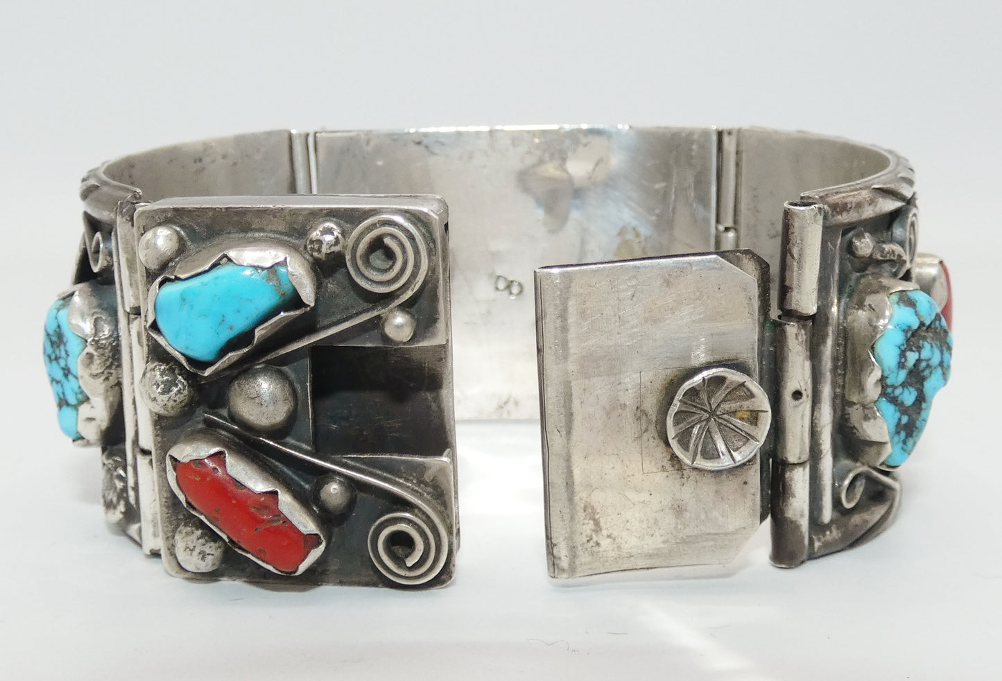 Sterling Turquoise & Coral Watch Band