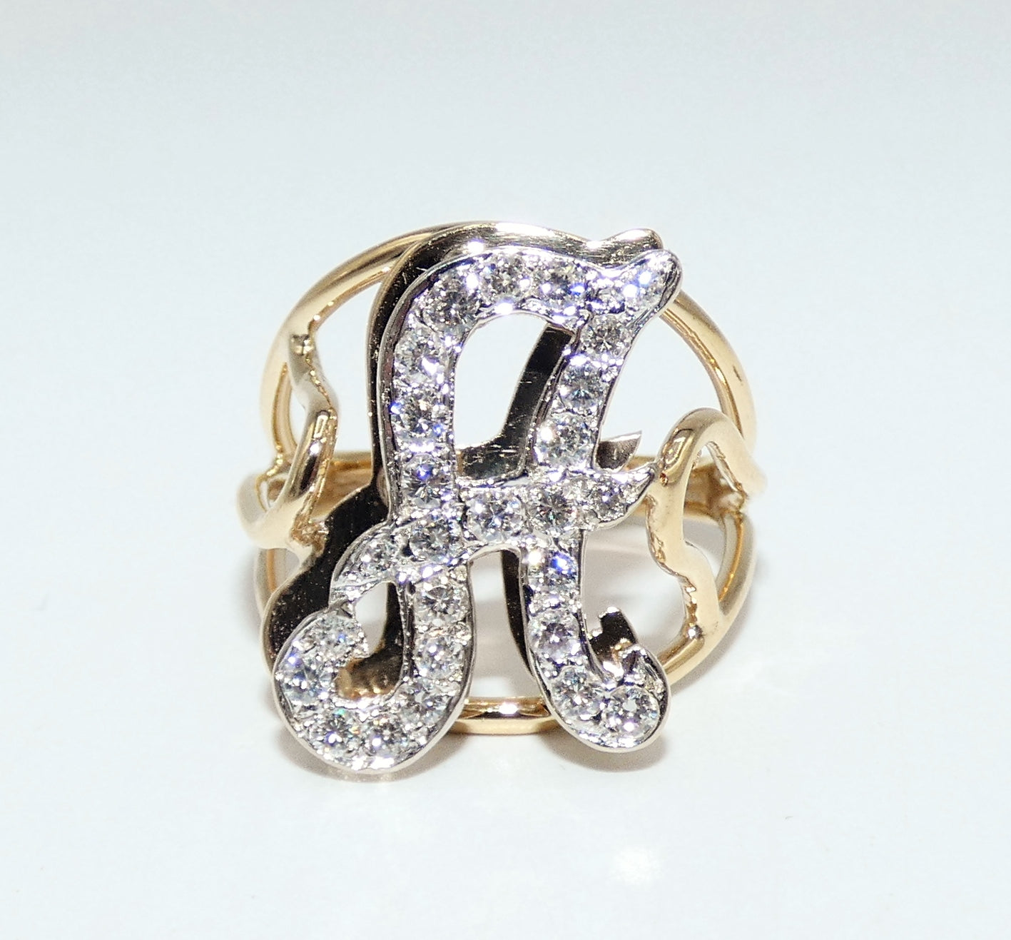 14K Gold Diamond "A" Ring