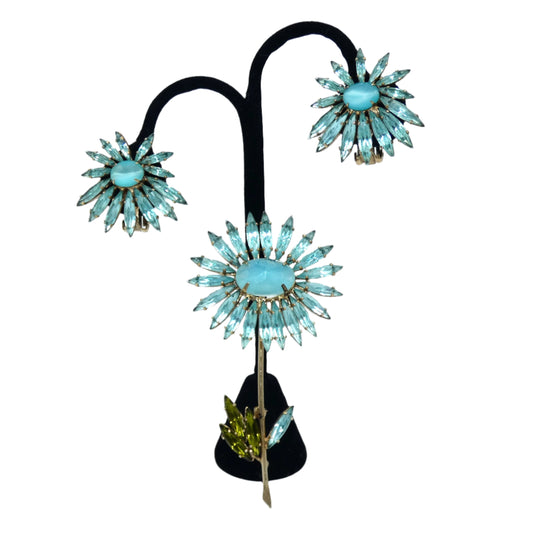 Schreiner Flower Brooch & Clip-On Earrings