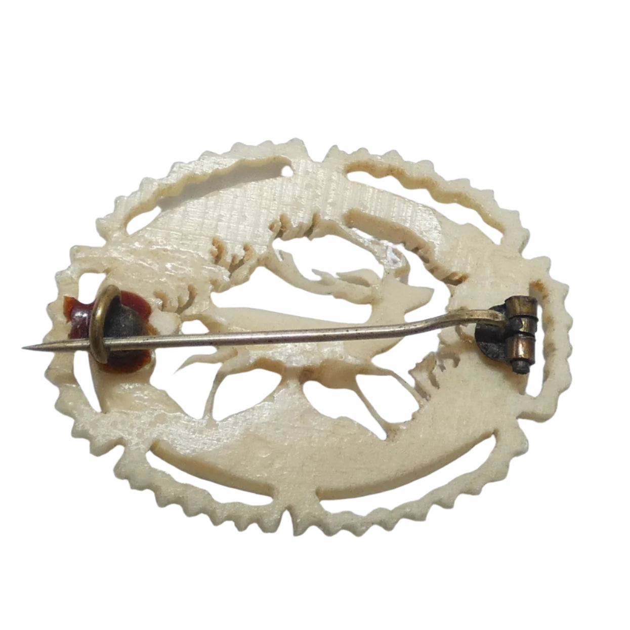 Celluloid Outdoor Buck Deer Woodland Scene Pin