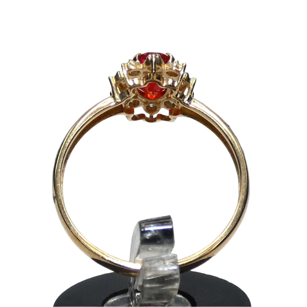 14K Gold Fire Opal & Diamond Ring