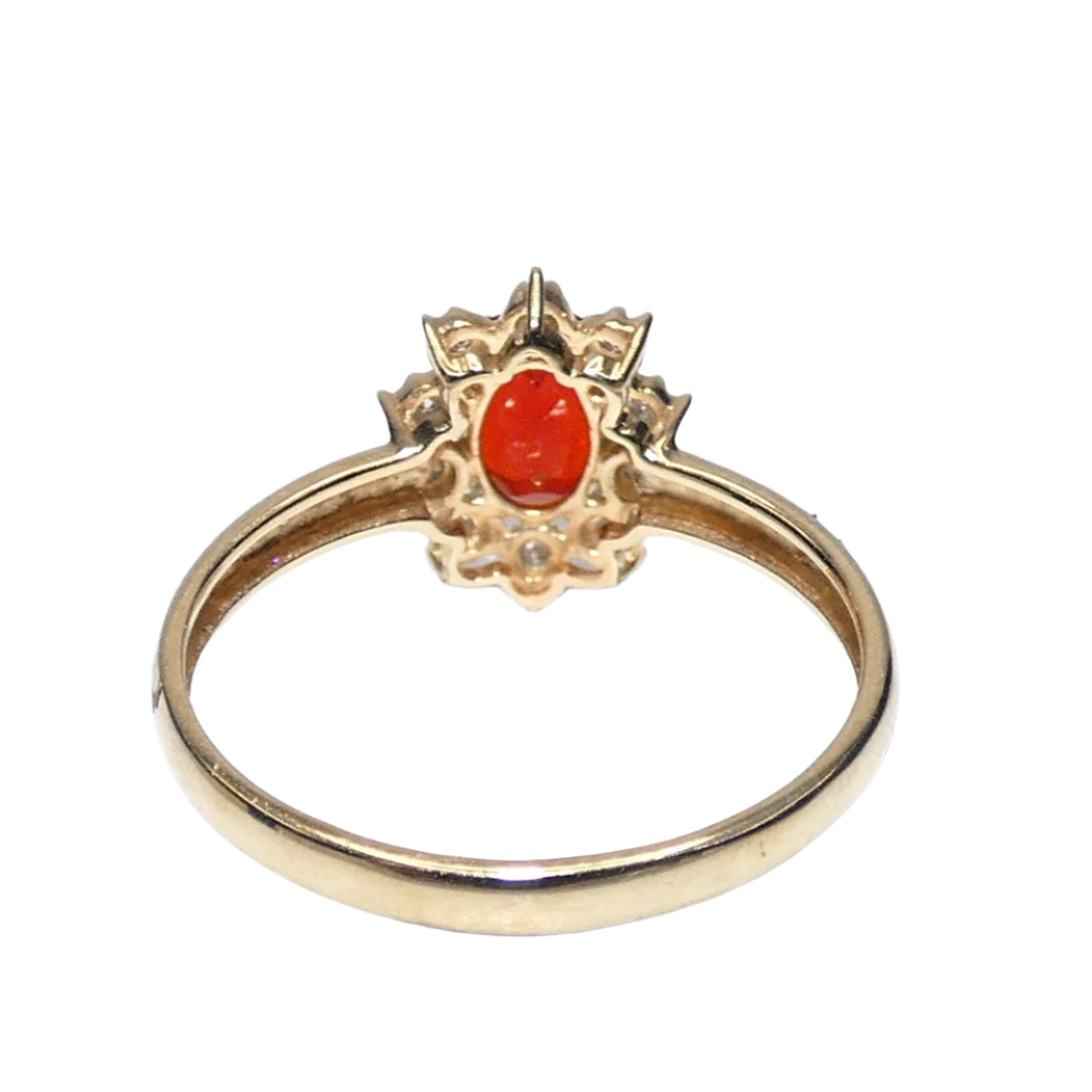14K Gold Fire Opal & Diamond Ring