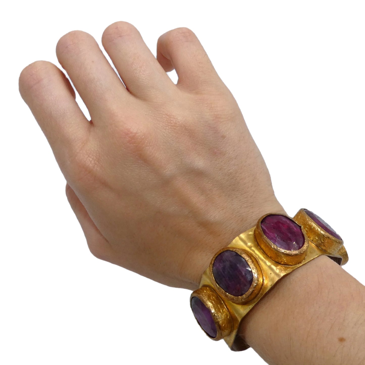 Custom Ruby & Amethyst Brass Cuff