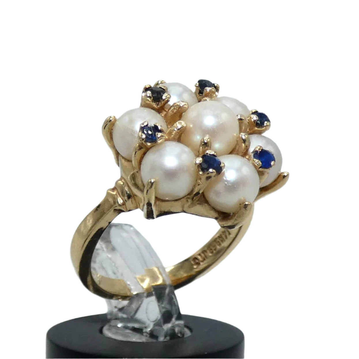 14K Gold Pearl & Sapphire Ring