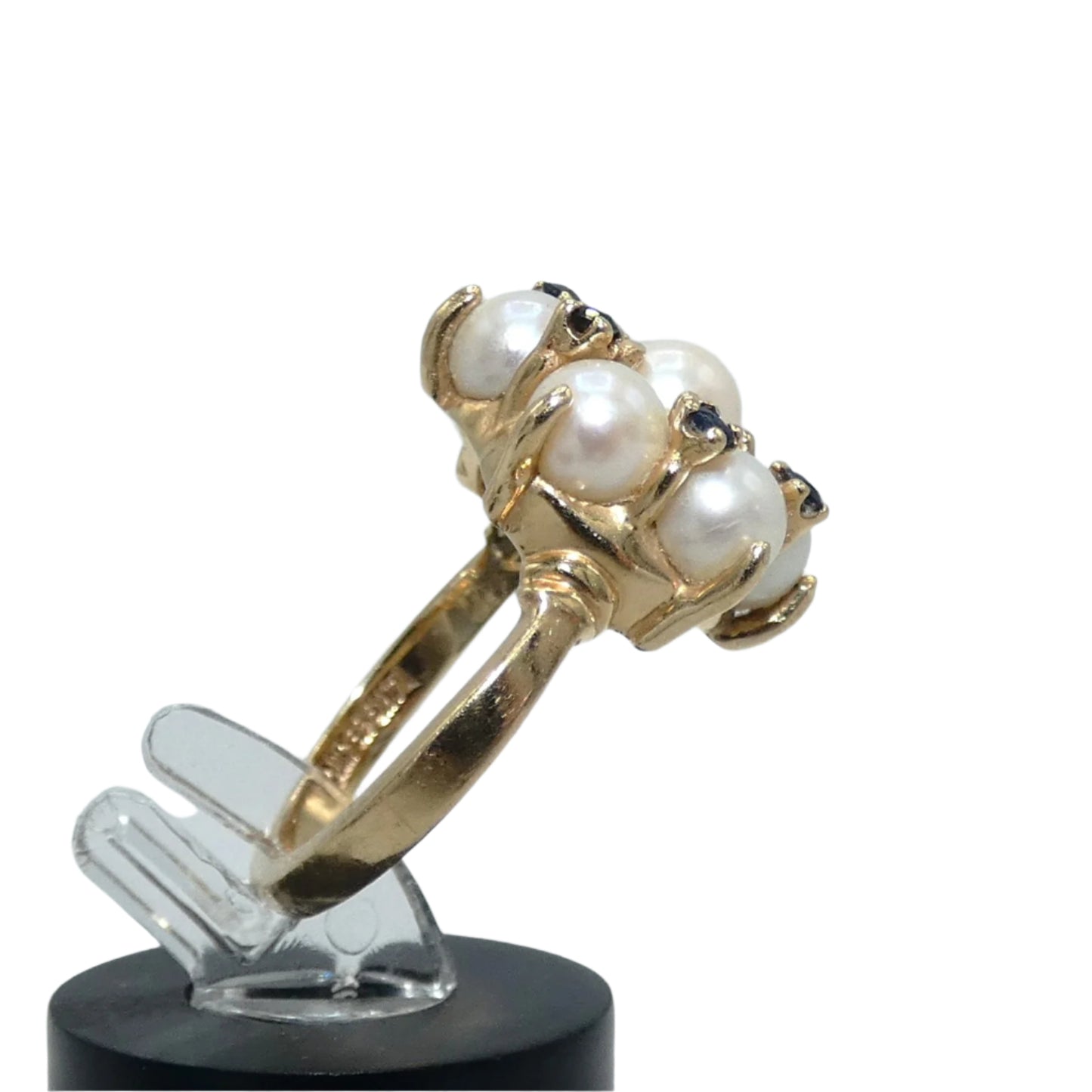14K Gold Pearl & Sapphire Ring