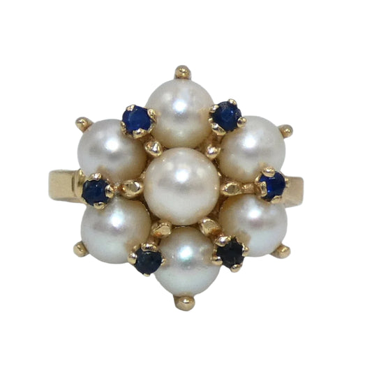 14K Gold Pearl & Sapphire Ring