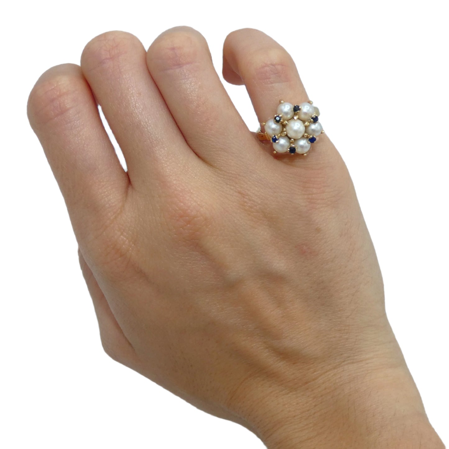 14K Gold Pearl & Sapphire Ring