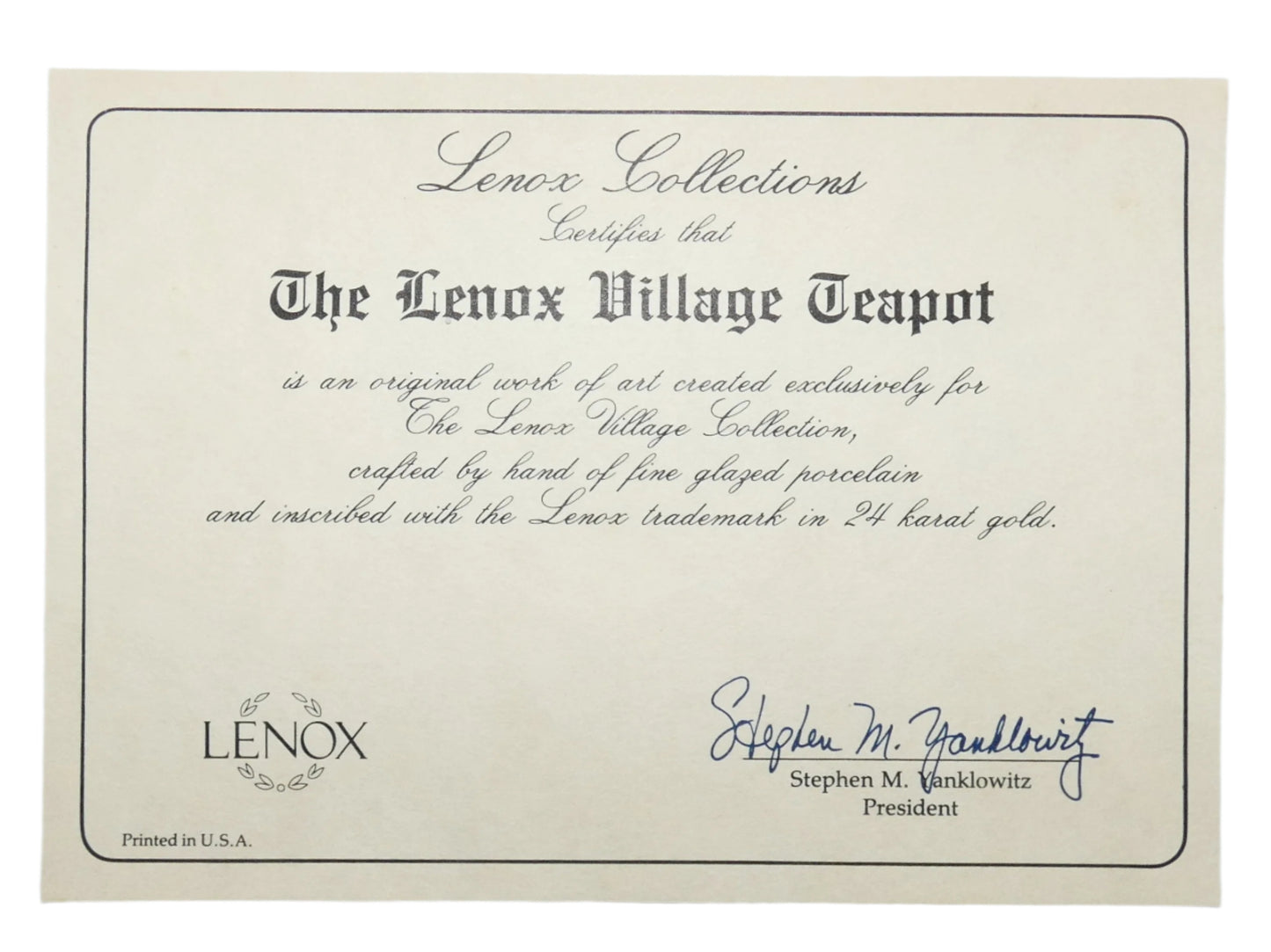 The Lenox Village Fine Porcelain Teapot