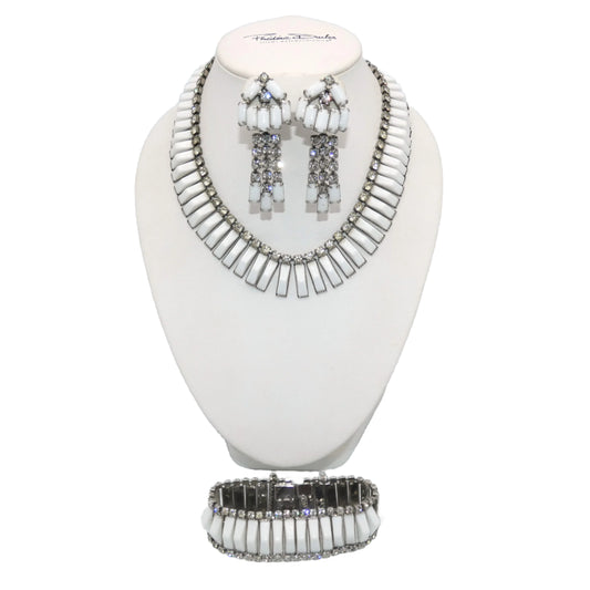 Kramer Milk Glass Necklace, Bracelet and Earrings