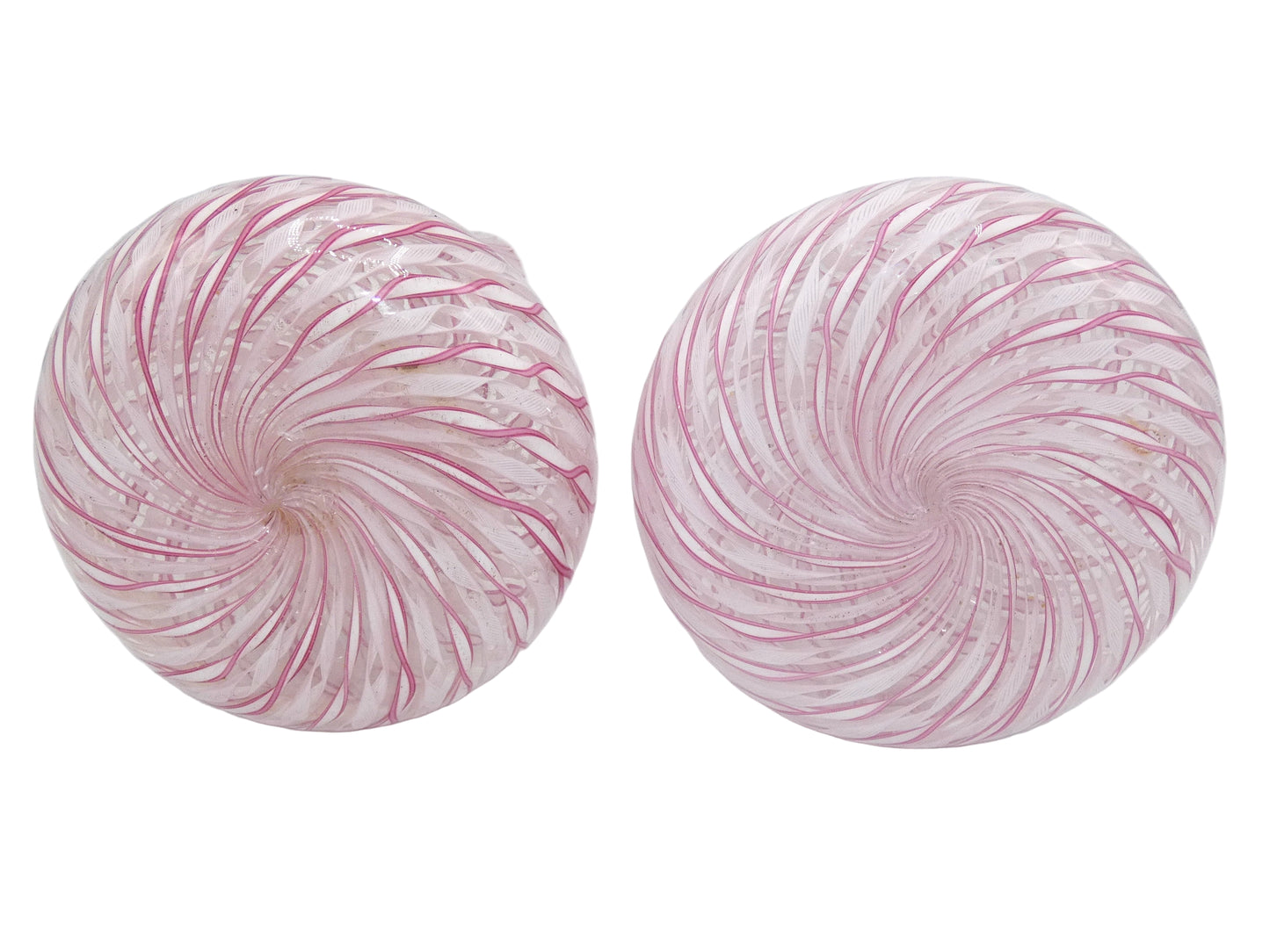 Murano Fratelli Toso Pair Pink & White Latticino Vases
