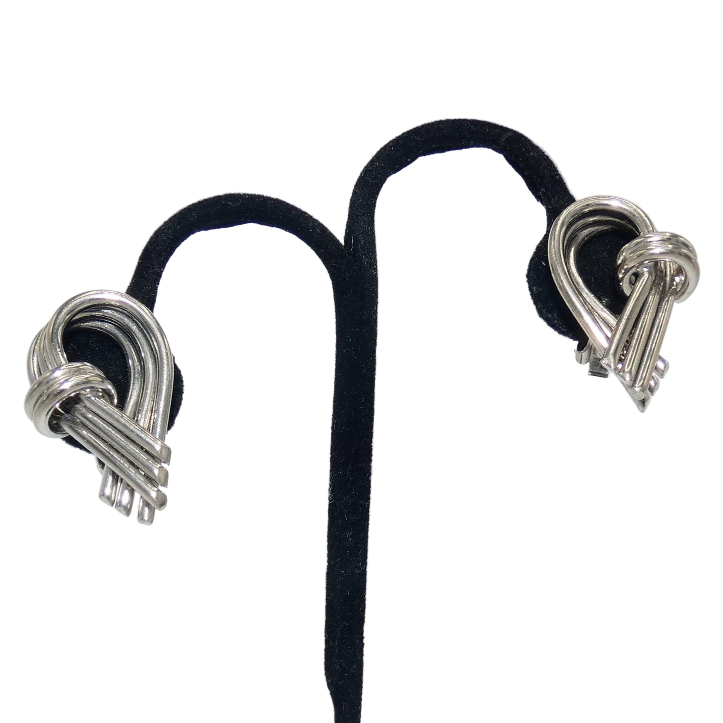 Silver Tone Knot Clip-On Earrings & Pin
