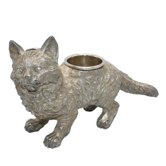 Cat Kitty Silver Plate Cat Cigar Cigarette Match Safe Holder
