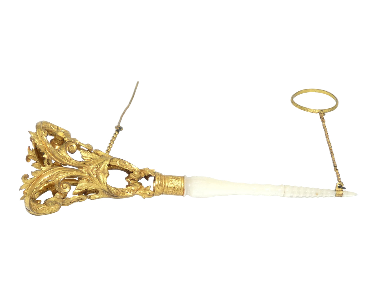 Antique Victorian Tussie-Mussie Gilt Metal, Mother of Pearl Flower Posy Holder