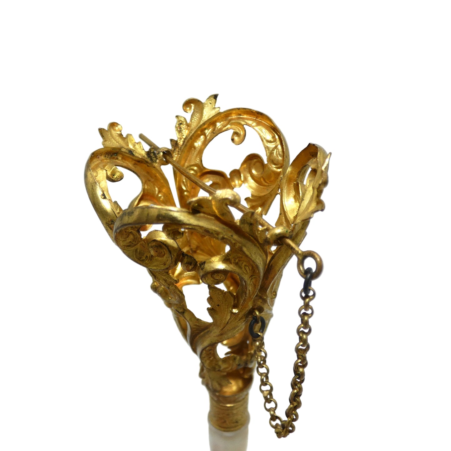 Antique Victorian Tussie-Mussie Gilt Metal, Mother of Pearl Flower Posy Holder