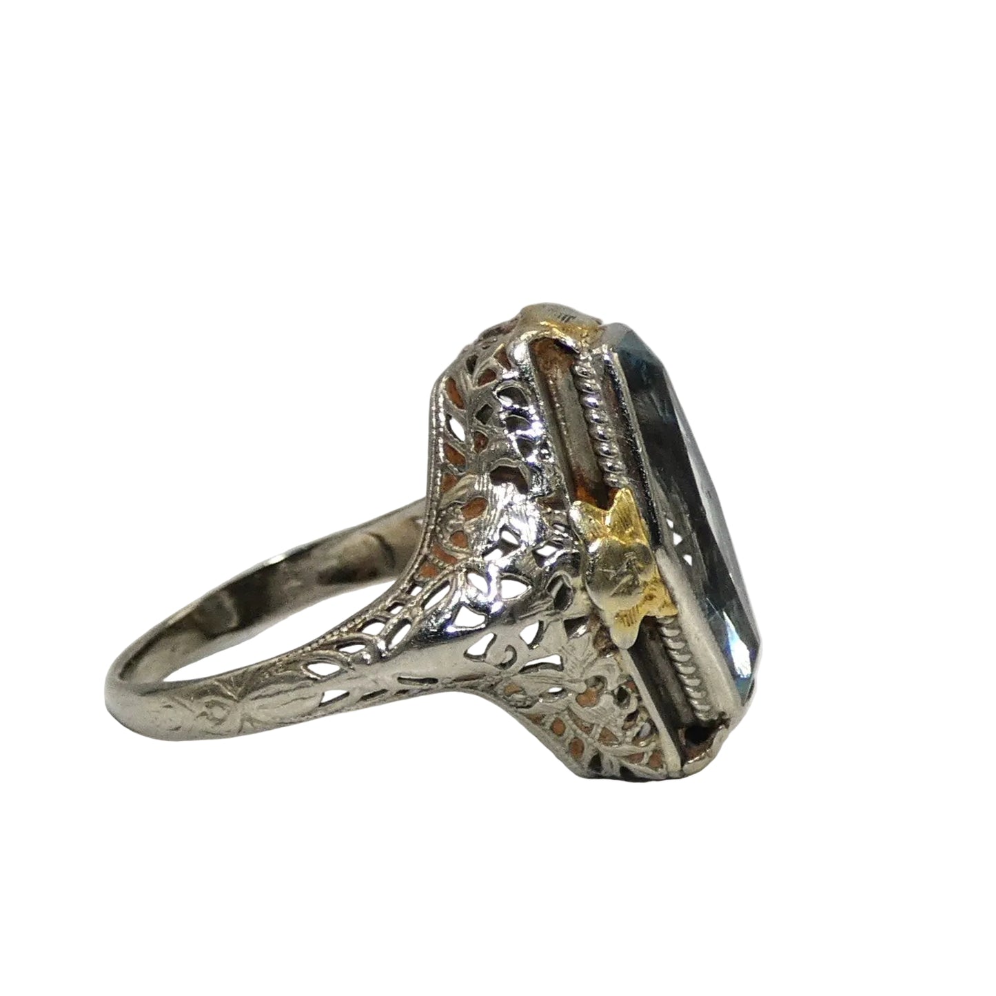 14K White & Yellow Gold Art Deco Aquamarine Ring