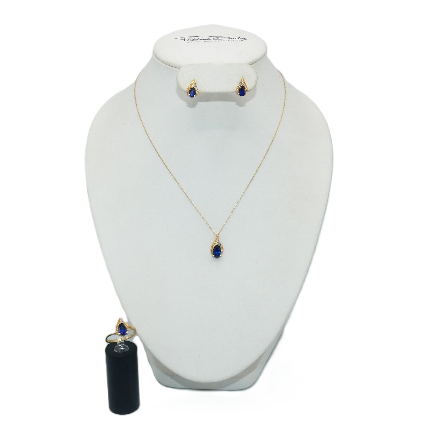 10K Gold Sapphire Ring, Necklace & Earrings Set