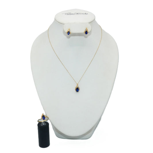 10K Gold Sapphire Ring, Necklace & Earrings Set