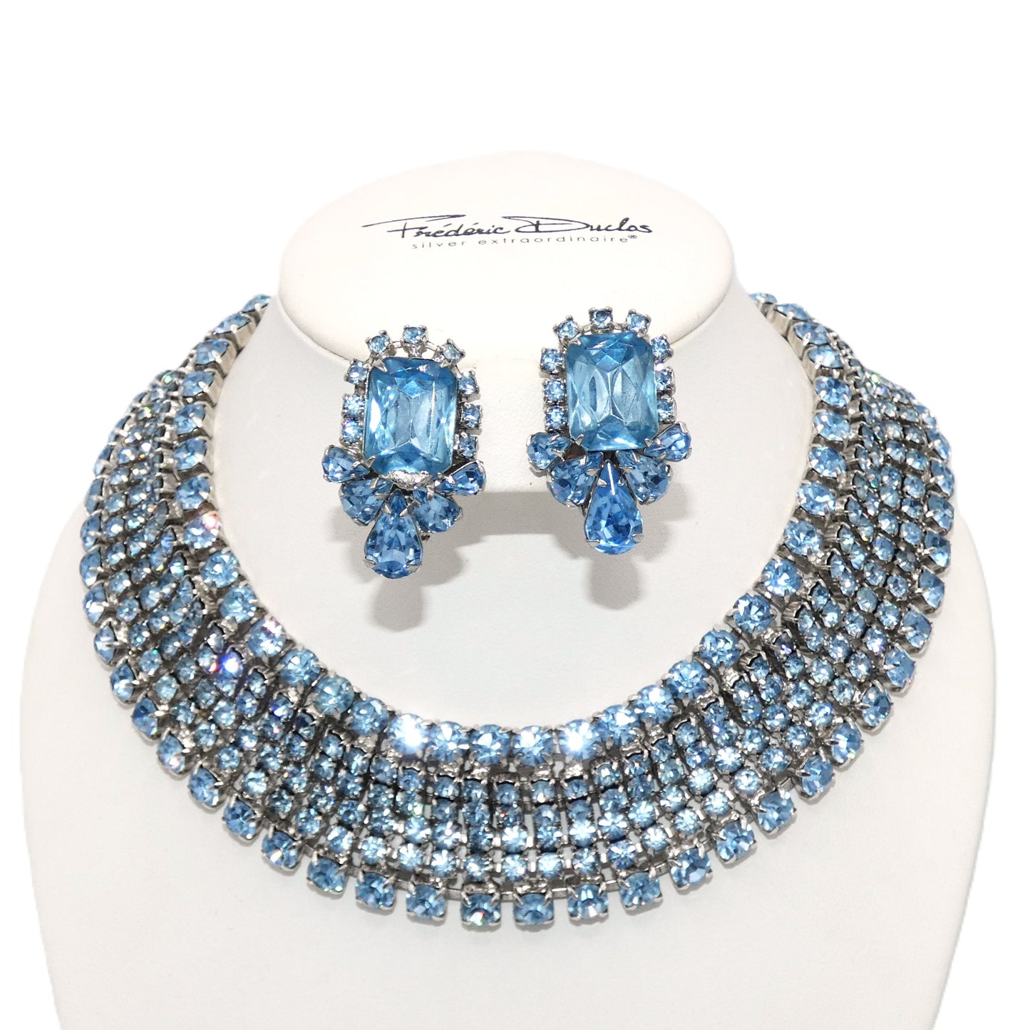 Vintage Ligh blue Rhinestone Statement Necklace & Earrings