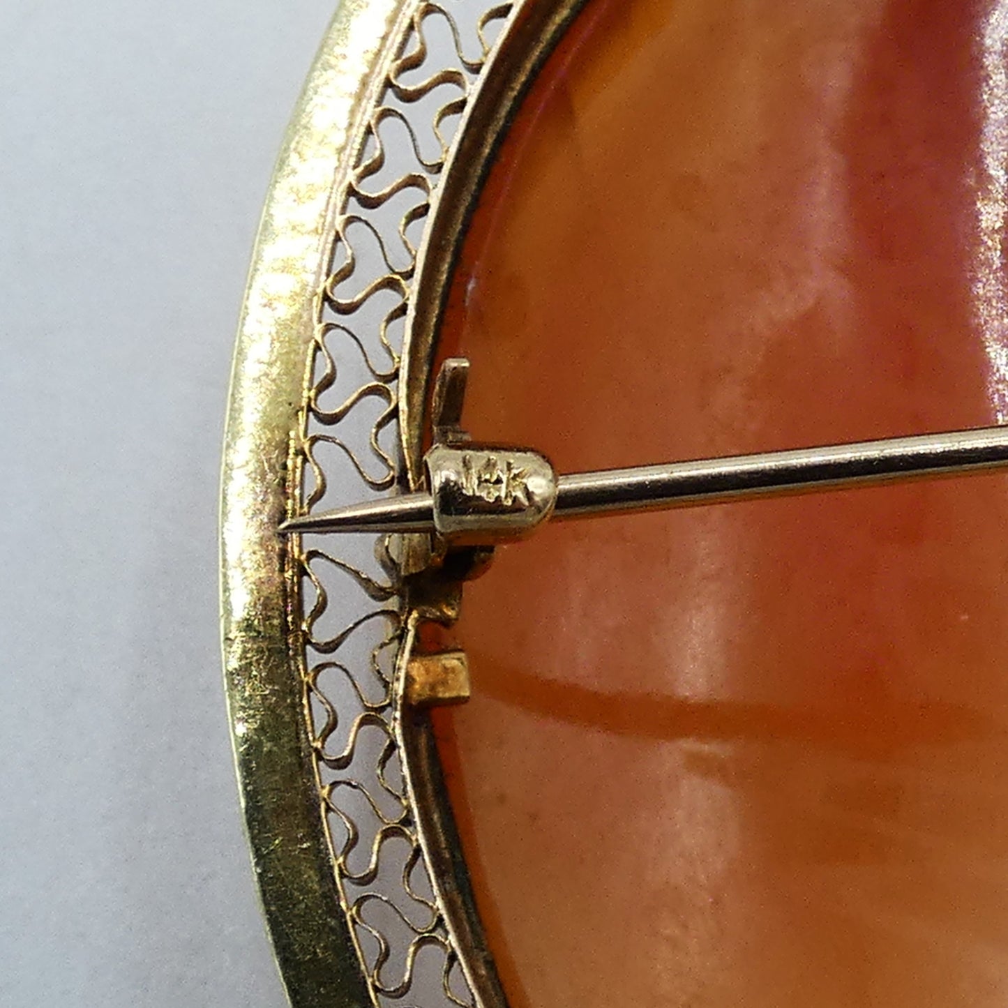 14K Gold Cameo Pin Pendant Signed Mario