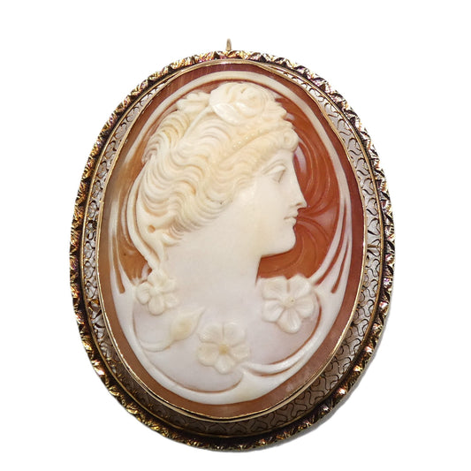 14K Gold Cameo Pin Pendant Signed Mario
