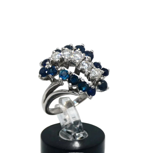 14K White Gold Diamond & Sapphire Ring