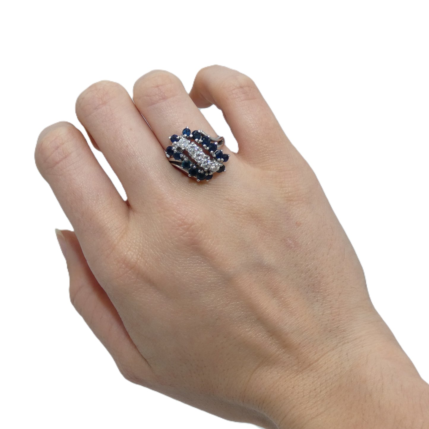 14K White Gold Diamond & Sapphire Ring