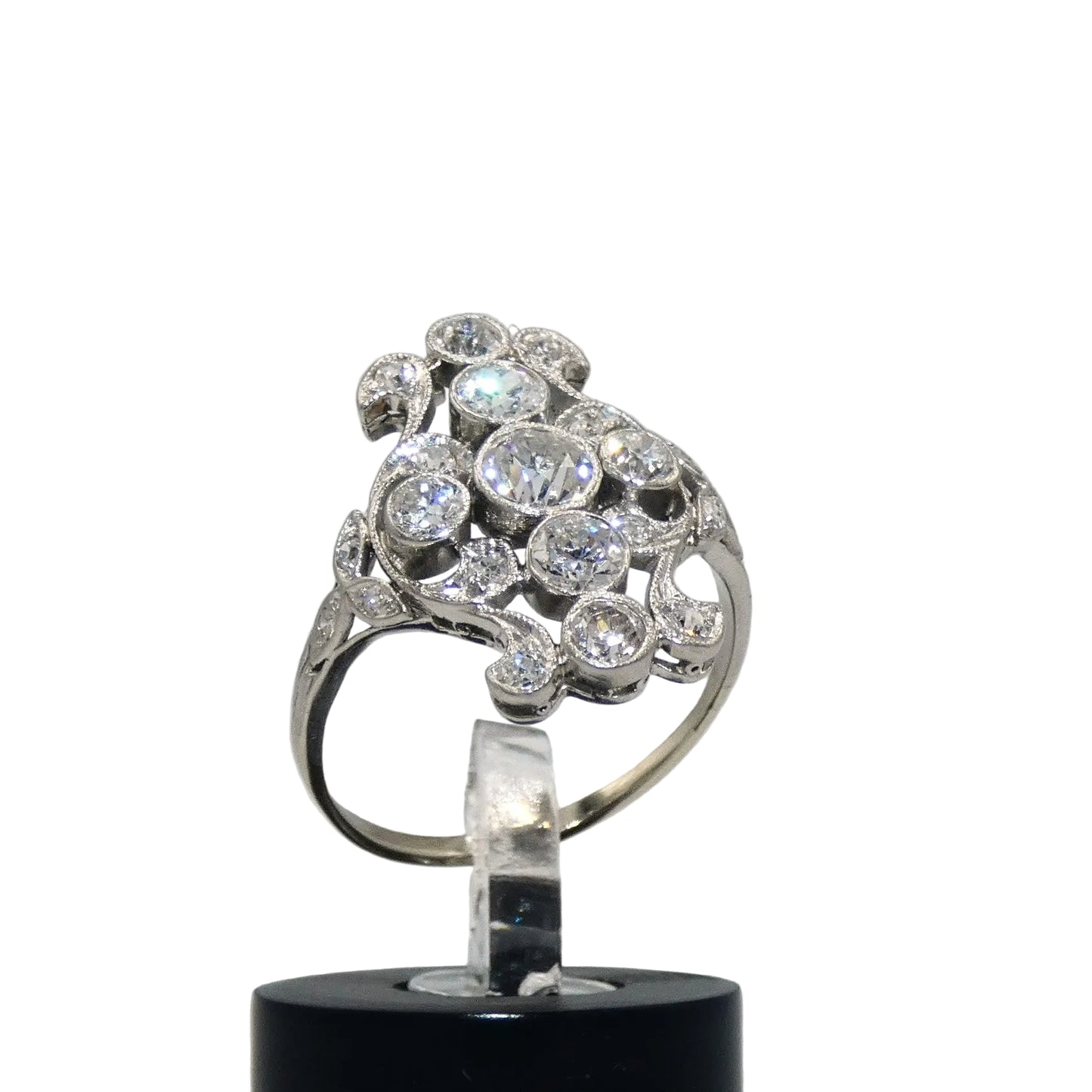 Art Deco Platinum & 14K Gold European Cut Diamond Ring