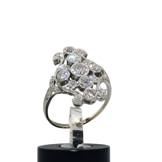 Art Deco Platinum & 14K Old European Cut Diamond Ring