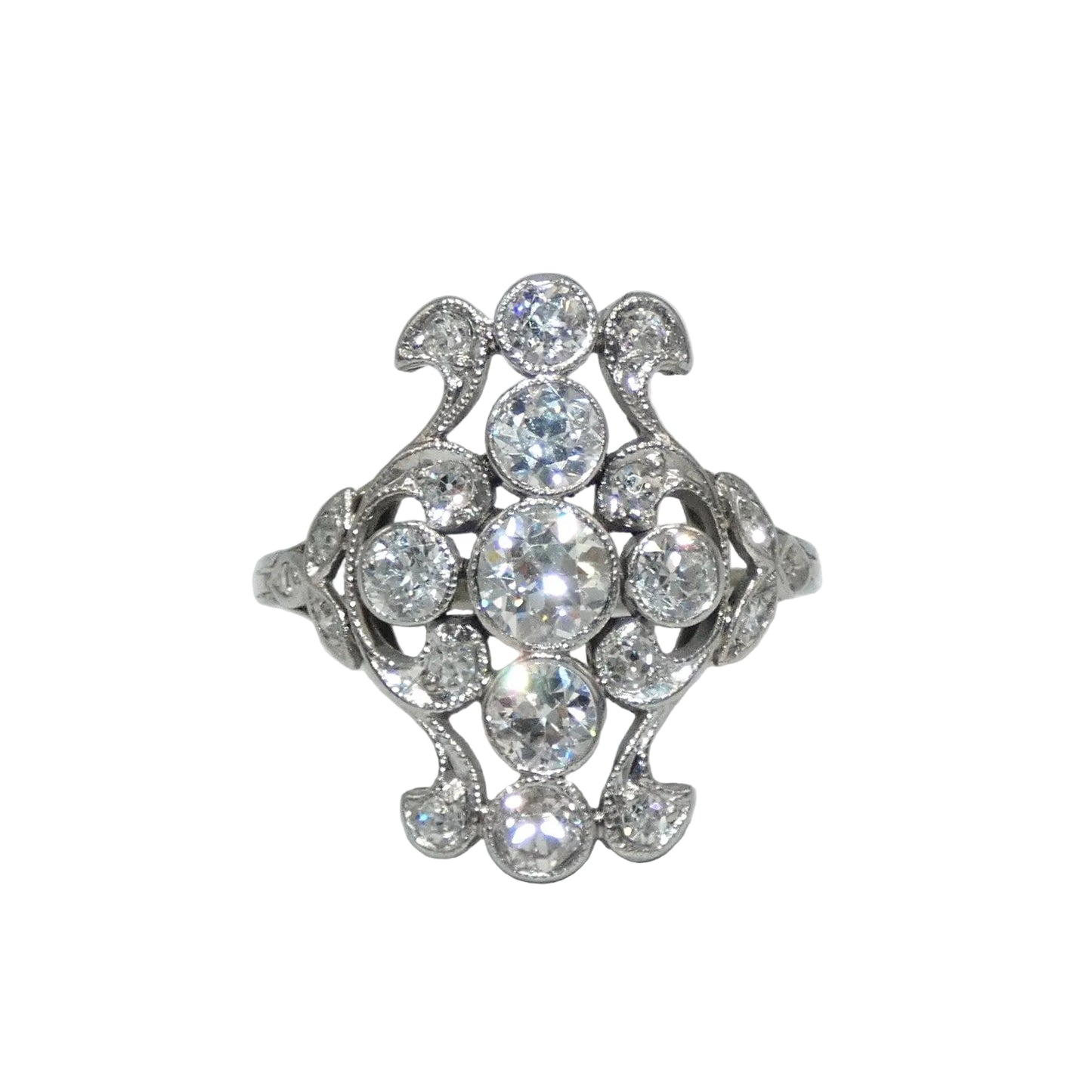 Art Deco Platinum & 14K Gold European Cut Diamond Ring