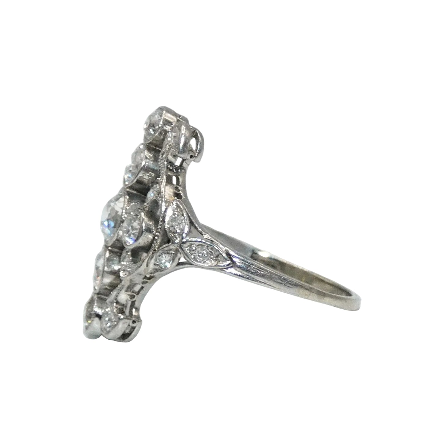 Art Deco Platinum & 14K Gold European Cut Diamond Ring