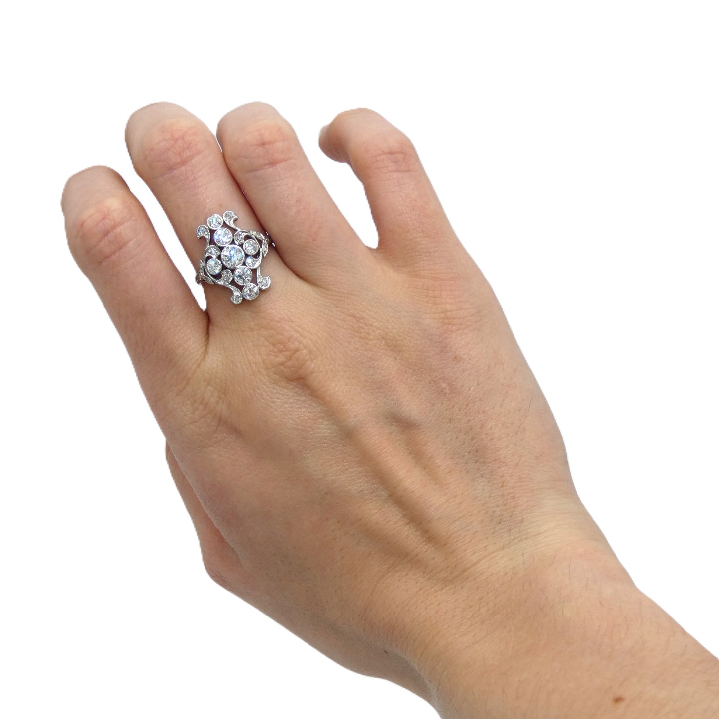 Art Deco Platinum & 14K Gold European Cut Diamond Ring