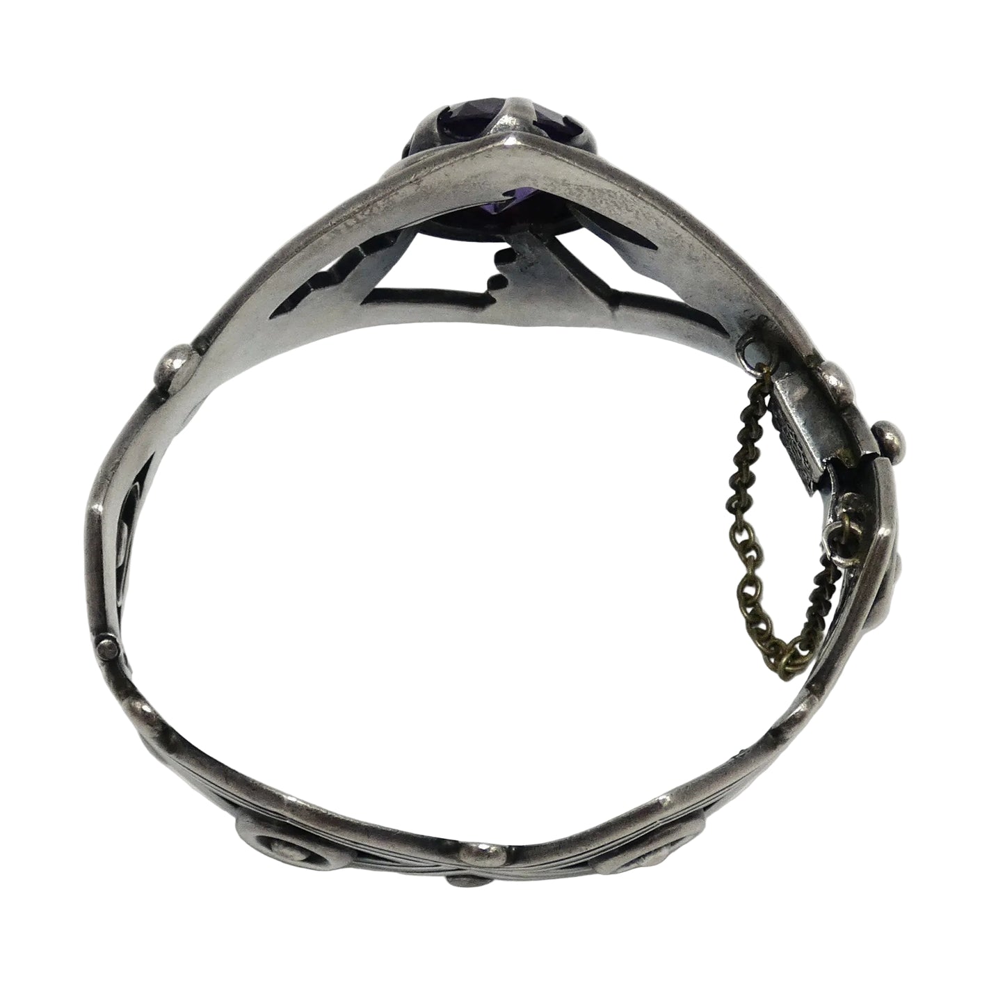 Sterling Silver Taxco Mexico Cuff Bracelet with Pink to Purple Sapphire