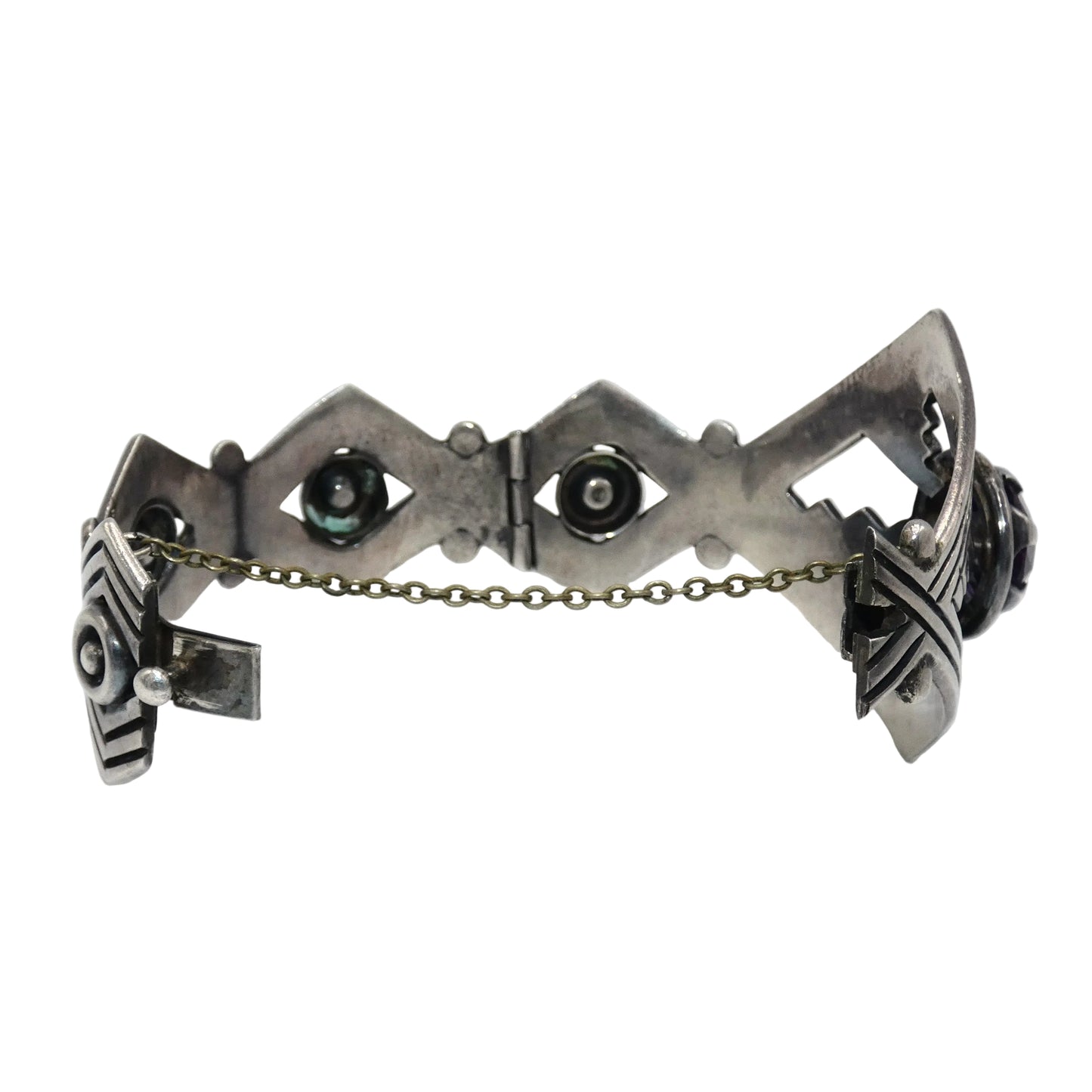 Sterling Silver Taxco Mexico Cuff Bracelet with Pink to Purple Sapphire