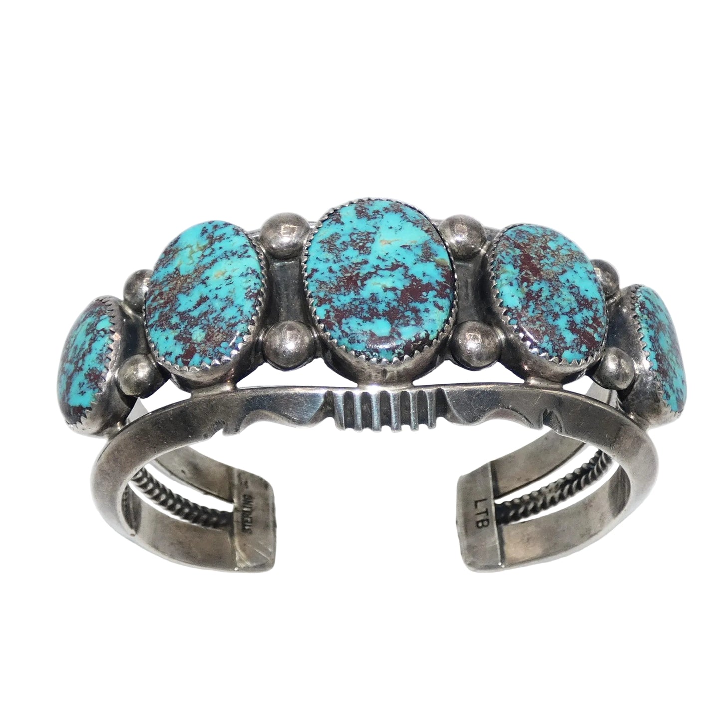Sterling Silver Navajo Bisbee Turquoise Cuff Bracelet Loren T. Begay