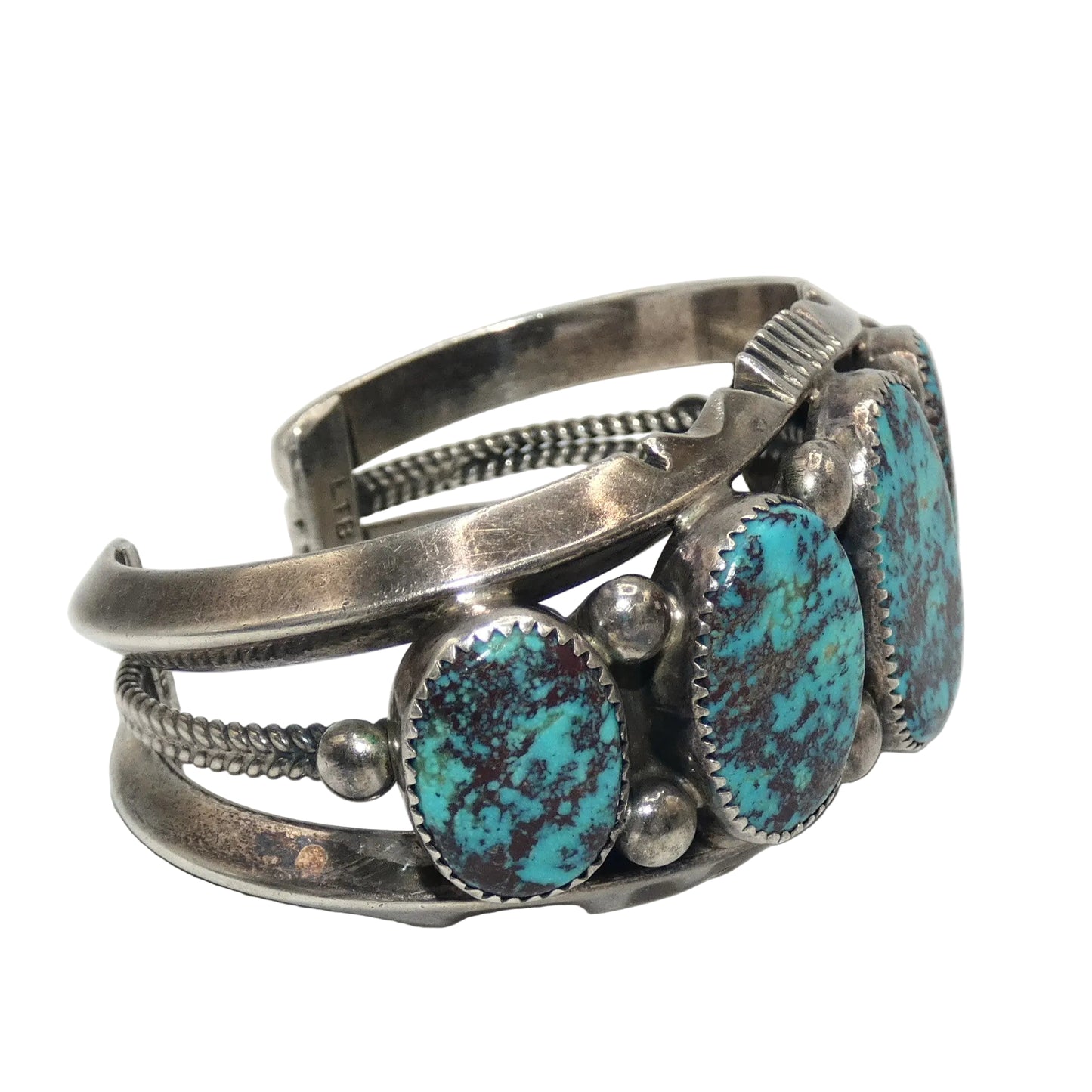 Sterling Silver Navajo Bisbee Turquoise Cuff Bracelet Loren T. Begay