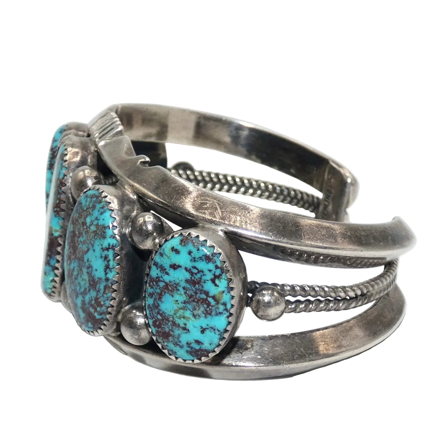 Sterling Silver Navajo Bisbee Turquoise Cuff Bracelet Loren T. Begay