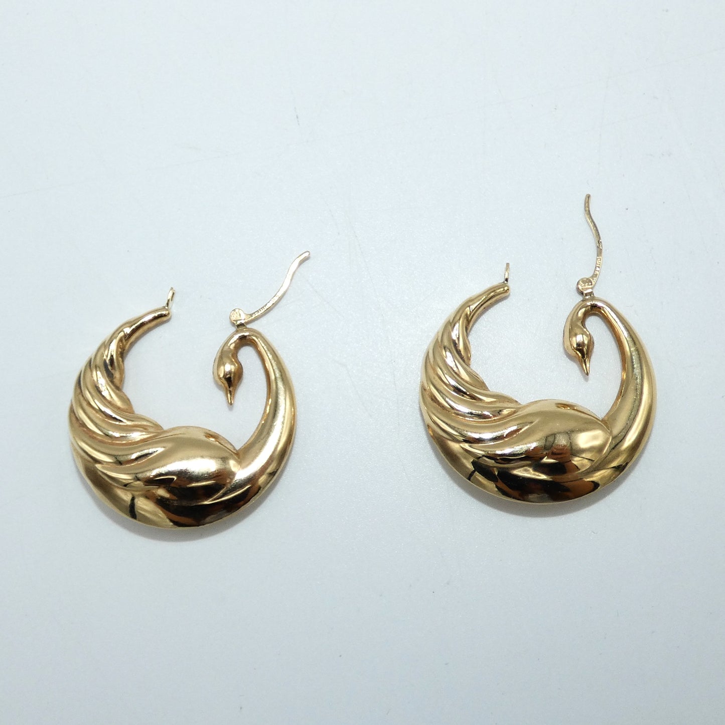 14K Gold Peacock Hoop Earrings