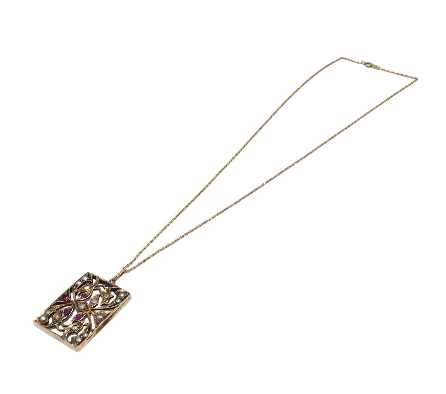 14K Gold Ruby & Pearl Necklace and Earring Set