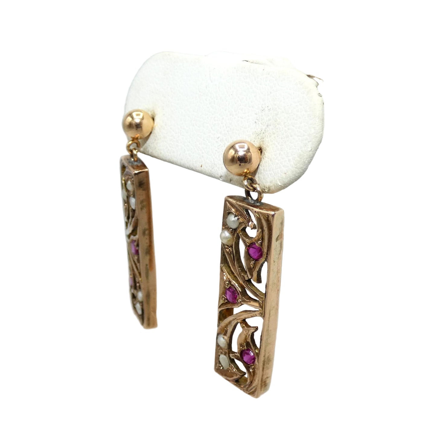 14K Gold Ruby & Pearl Necklace and Earring Set