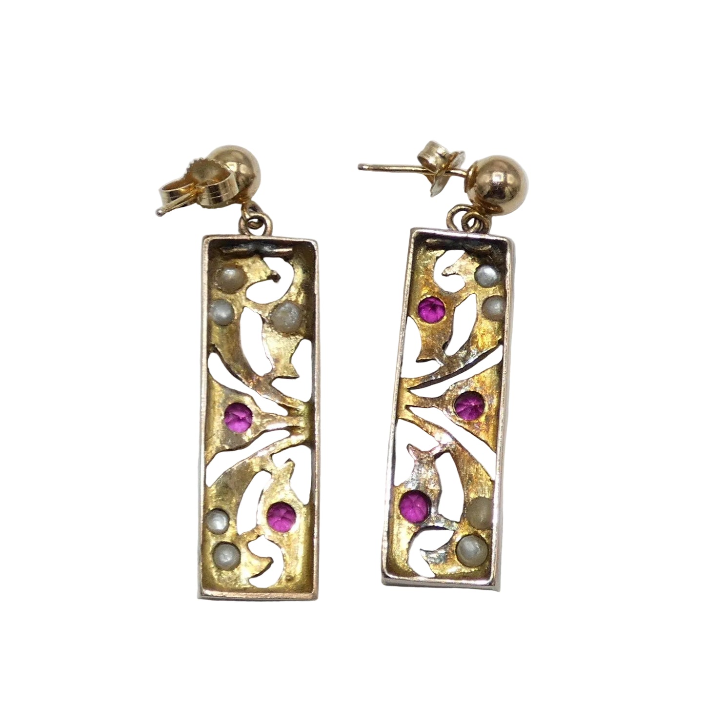 14K Gold Ruby & Pearl Necklace and Earring Set