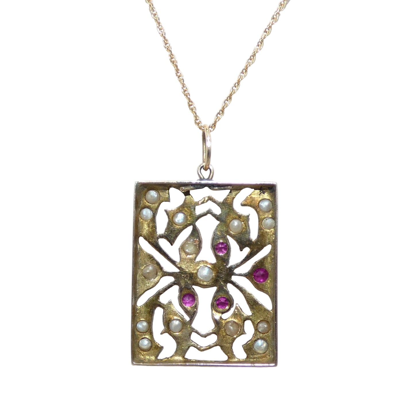 14K Gold Ruby & Pearl Necklace and Earring Set